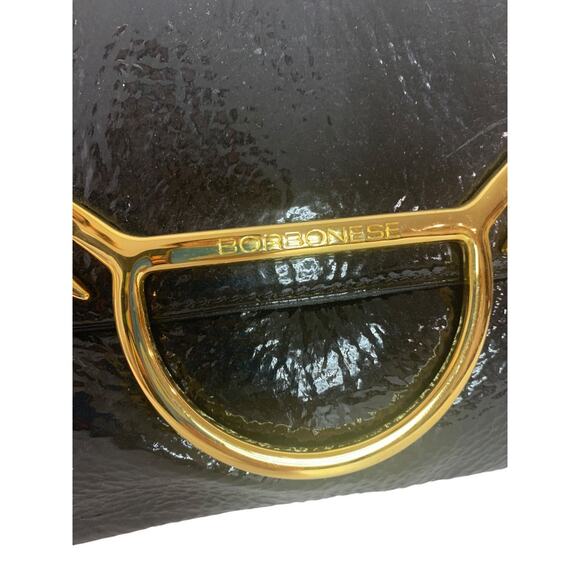 Borbonese Black Crinkle Patent Leather Envelope Clutch Bag 1990s - Picture 3 of 9